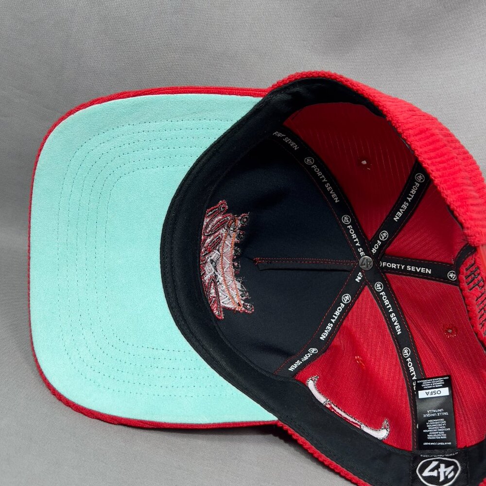 Chicago Bulls NBA Snapback Hat Cap 47 Brand Red Corduroy Golfer Retro Golf Mens - Picture 13 of 16